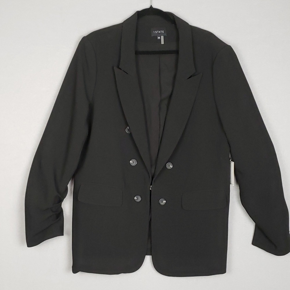 1State Size XXL Double Breasted Blazer Jacket Black Chic Professional Career NWT